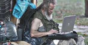 homeless guy with computer